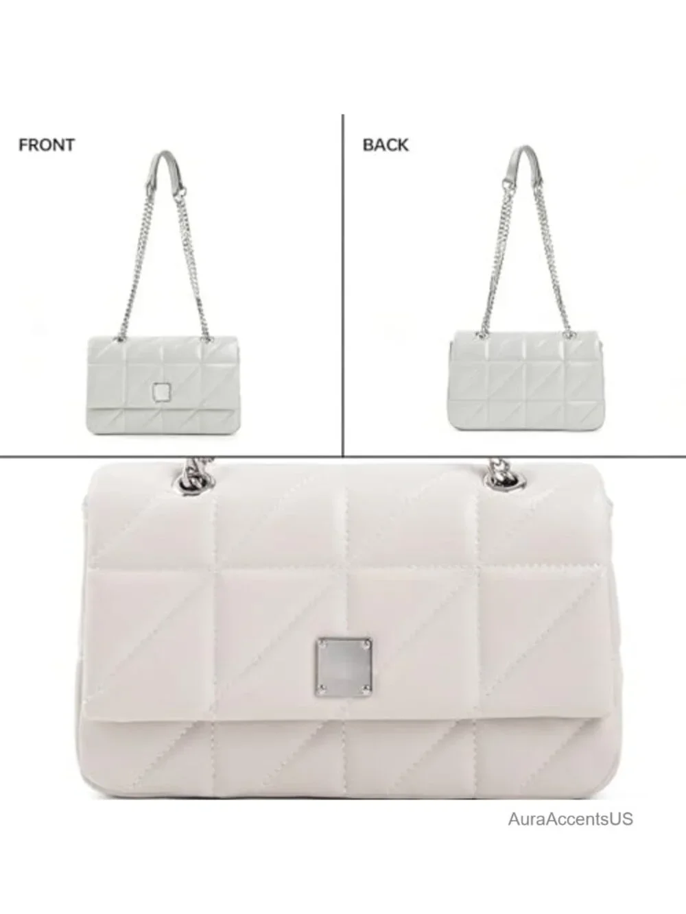 Quilted Vegan Leather Crossbody Bag with Chain Strap, Magnetic Flap Closure